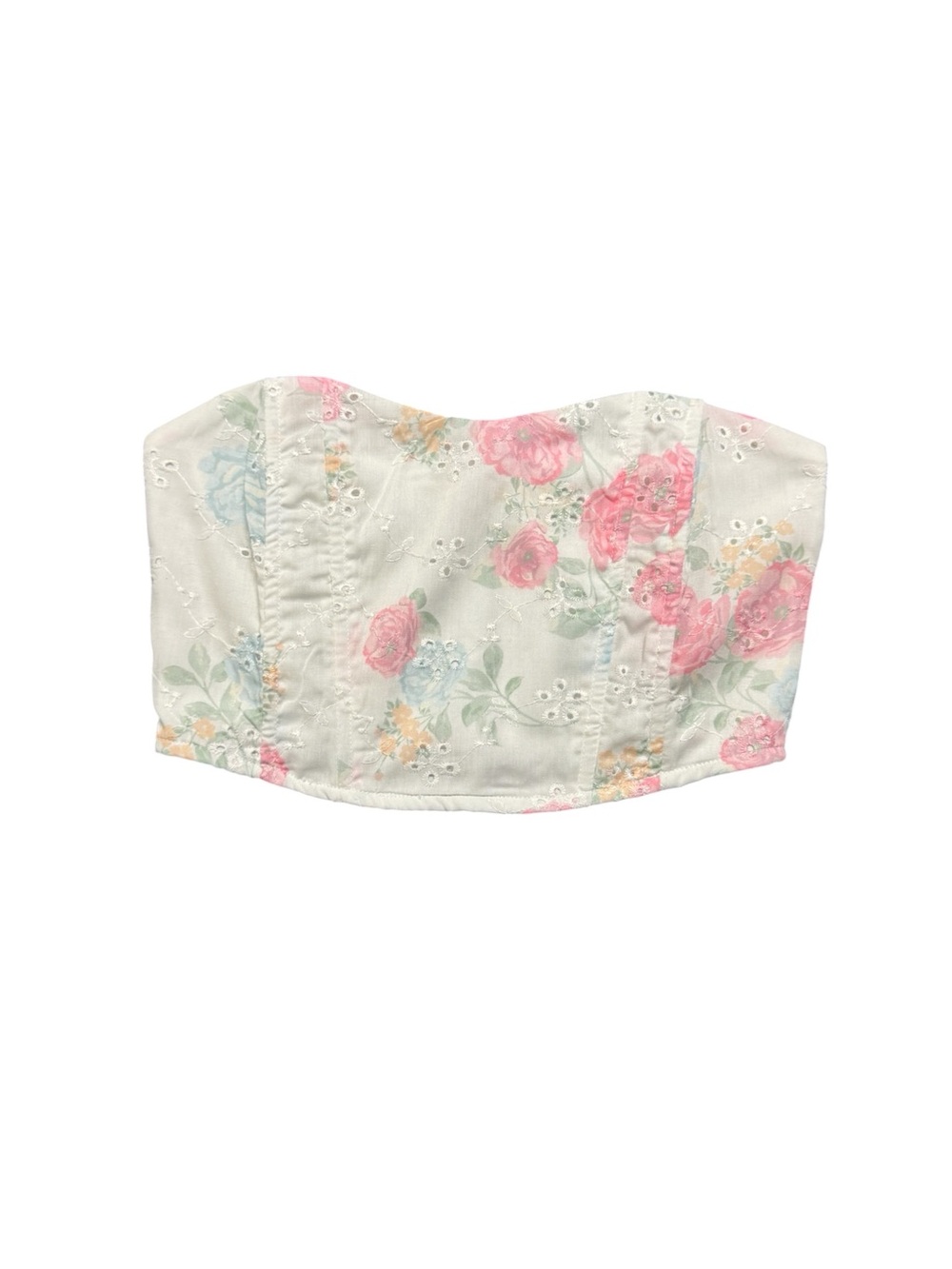 Altar’d State Floral Eyelet Strapless Corset Bustier Top White Pink